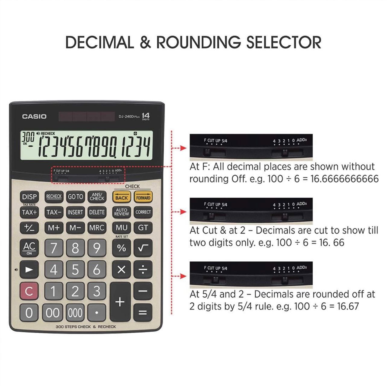 Casio 14-digit desktop calculator DJ 240 D Plus